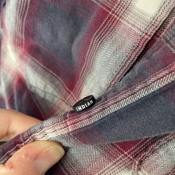 Indian Motorcycle Plaid Button-Up Shirt Mens L Long Sleeve Embroidered Logos - Picture 10 of 12